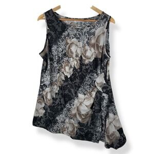 Y2K Asymmetrical Tank Top Womens Size‎ XL Floral Romantic Feminine Whimsigoth